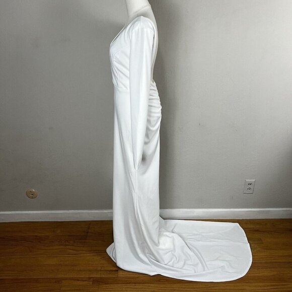 LULUS Extravagant Love White Backless Long Sleeve Ruched Maxi Dress Size Medium - Picture 4 of 10